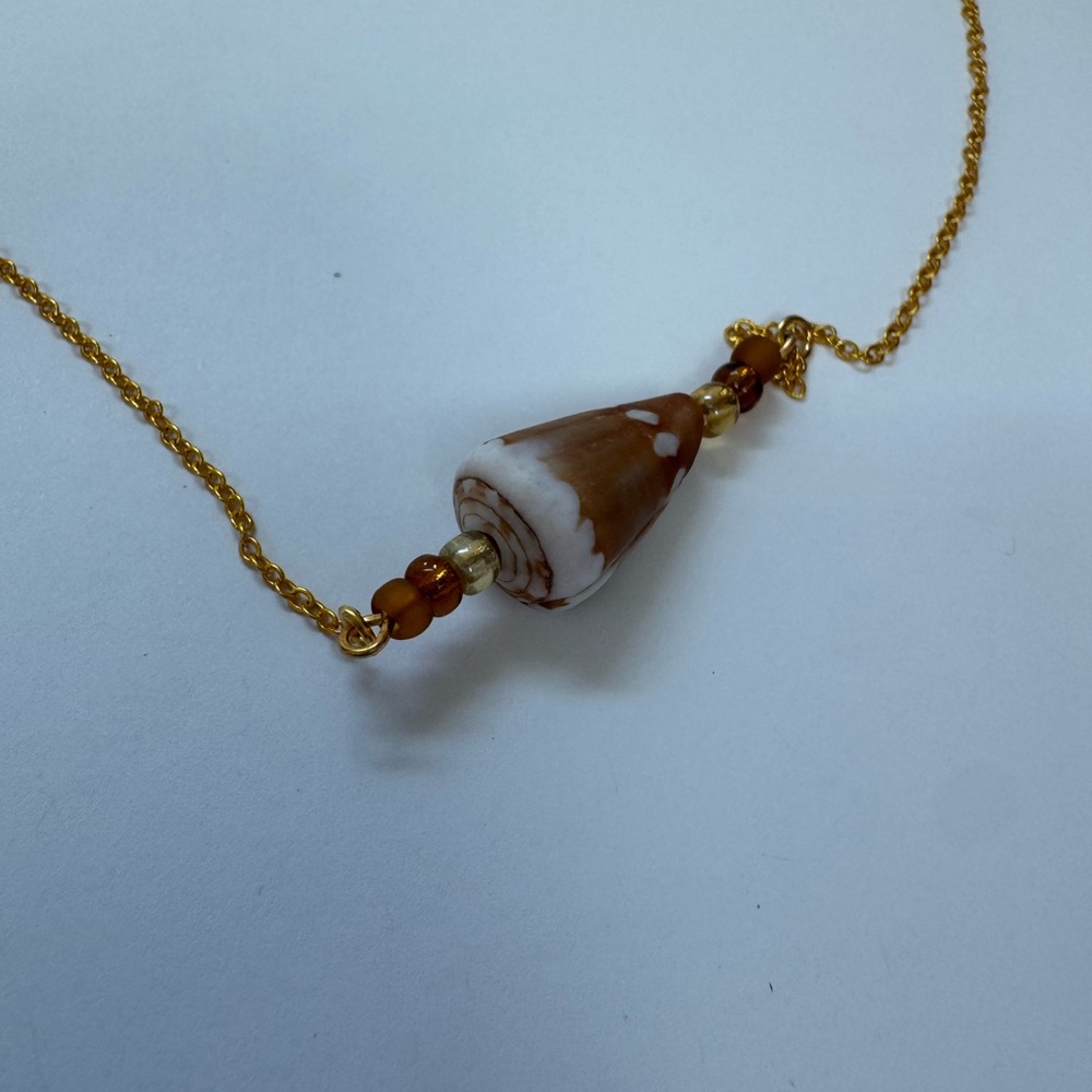 Handcrafted Gold Adjustable Cone Shell Necklace W… - image 1